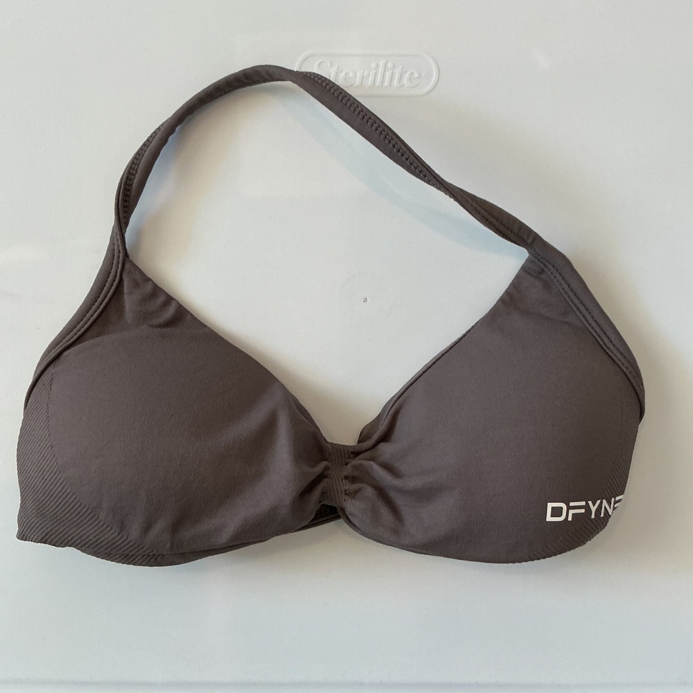 DFYNE Impact Halter Sports Bra Brown Ruched Seamless Activewear XS Workout Top